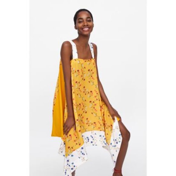 NWT Zara Asymmetrical Yellow Floral Dress Size L - Picture 2 of 11